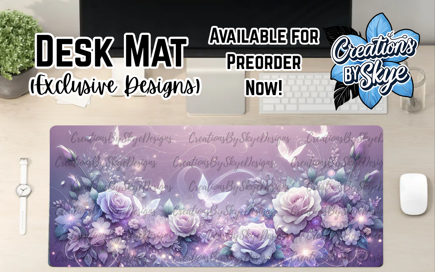 Lilac Floral Desk Mat 90cmx40cm