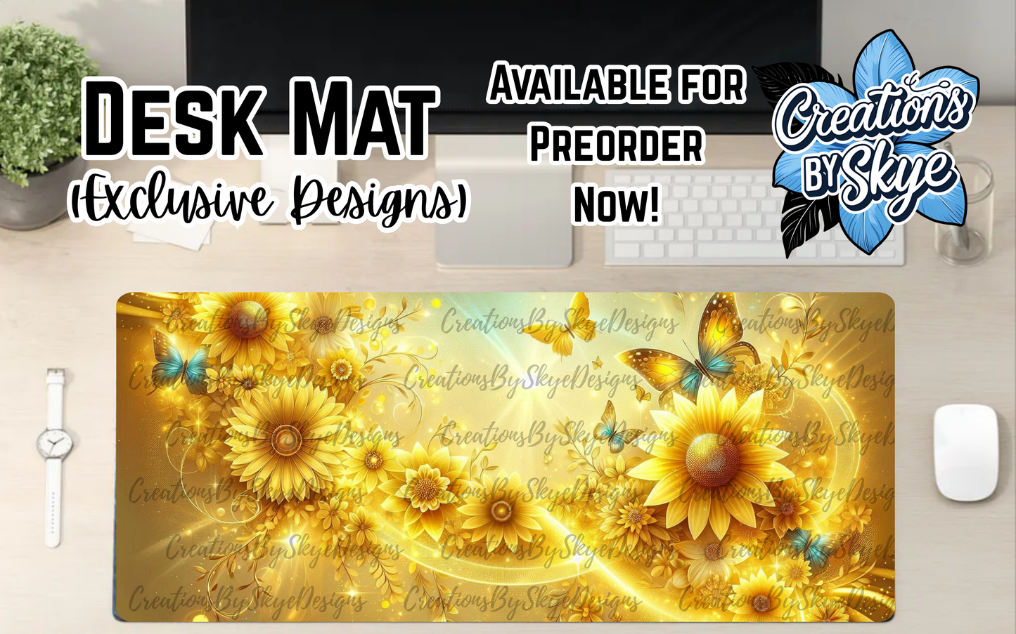 Yellow Floral Desk Mat 90cmx40cm