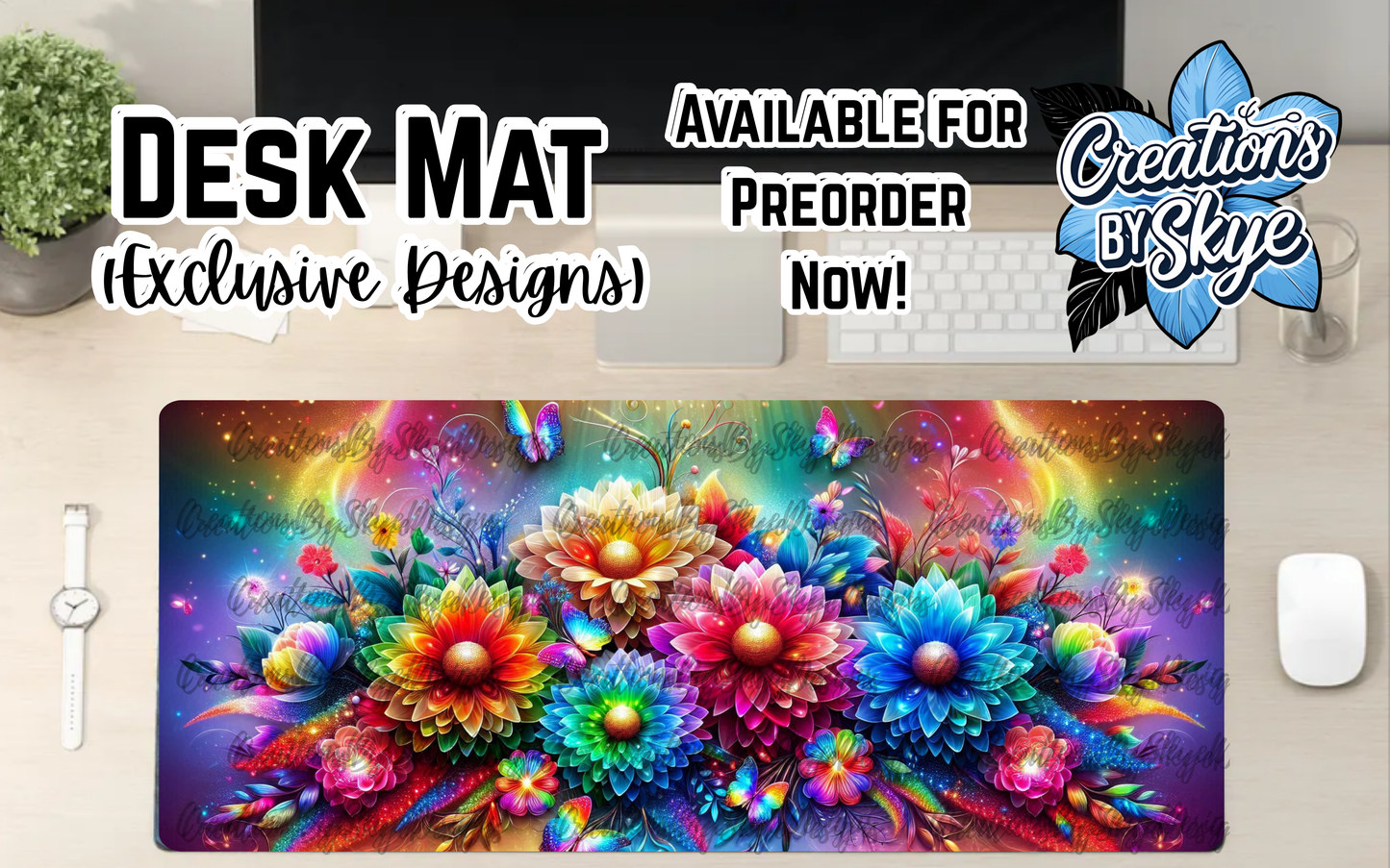 Rainbow Floral Desk Mat 90cmx40cm