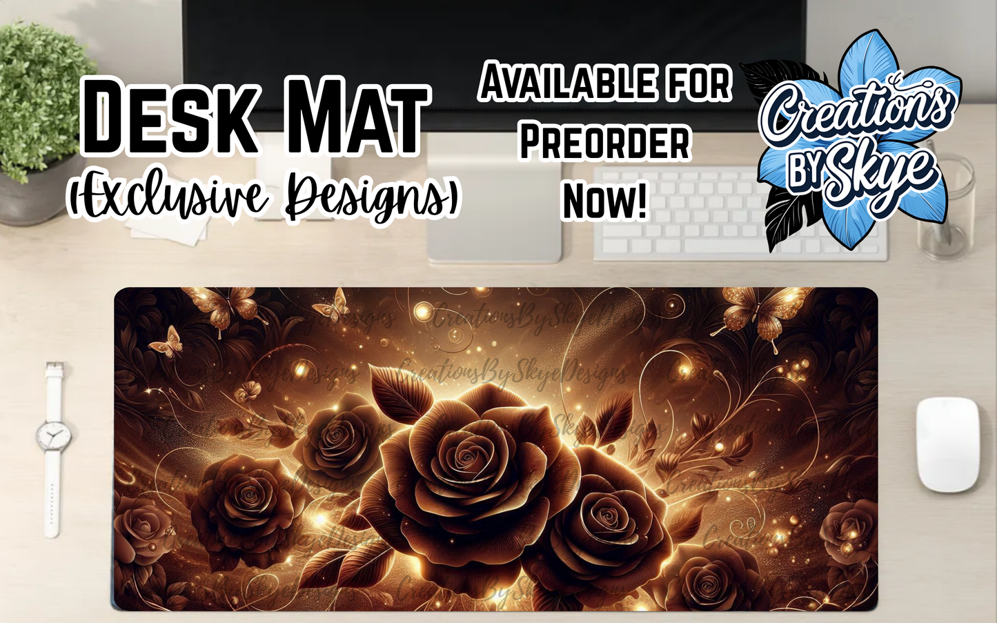 Chocolate Brown Floral Desk Mat 90cmx40cm