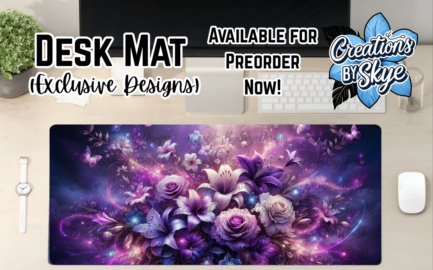 Purple Floral Desk Mat 90cmx40cm