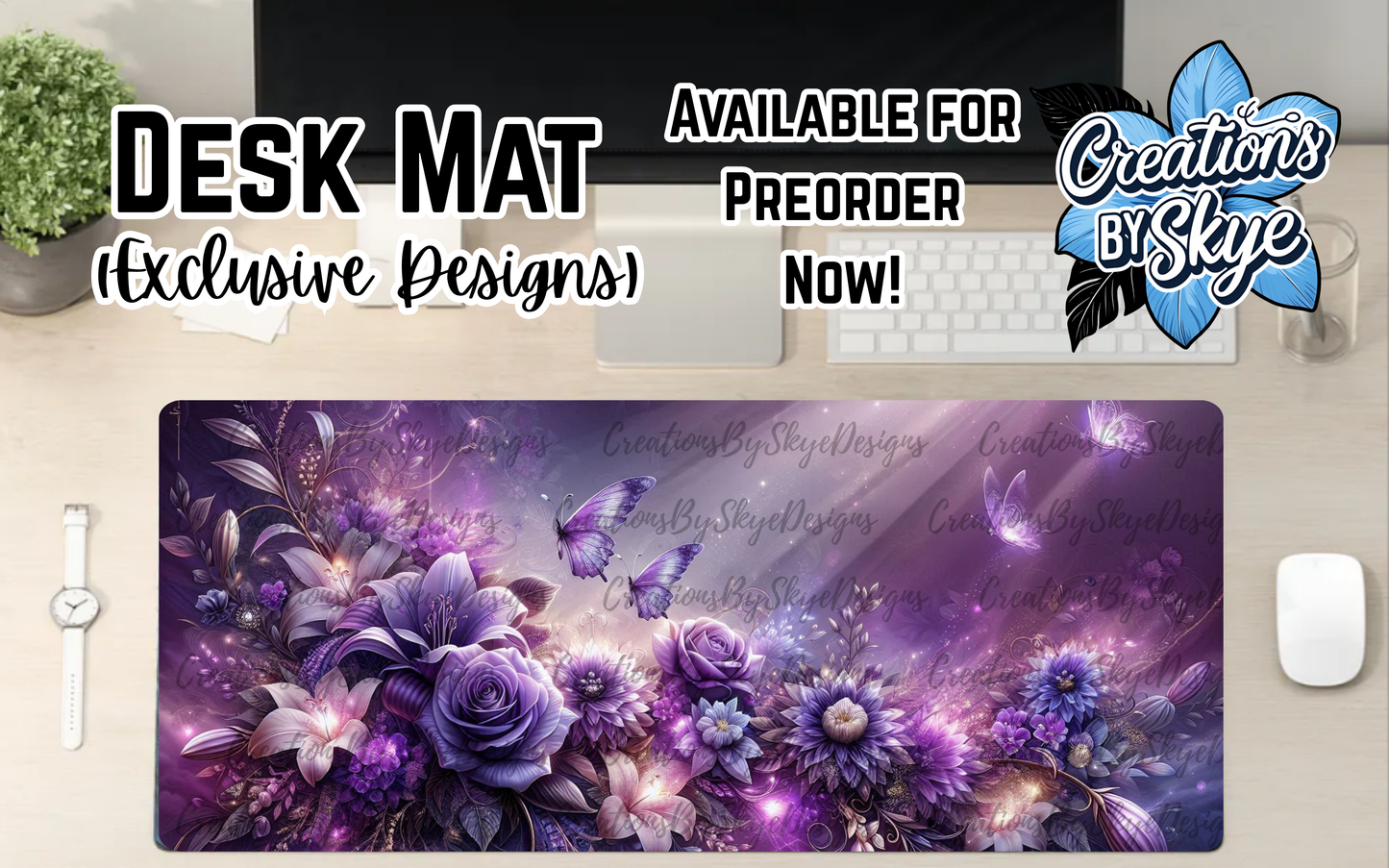 Purple Floral Desk Mat 90cmx40cm