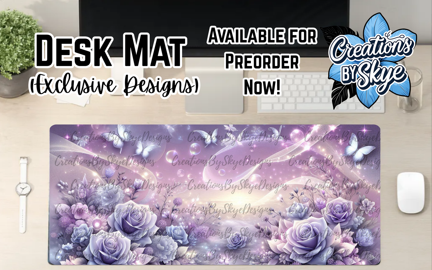 Lilac Floral Desk Mat 90cmx40cm