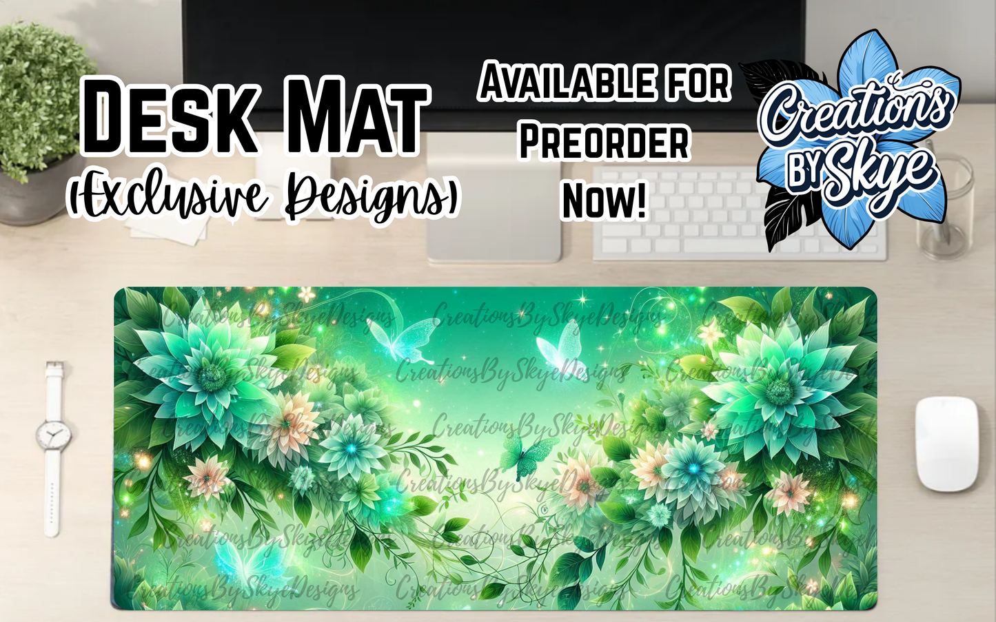 Green Floral Desk Mat 90cmx40cm