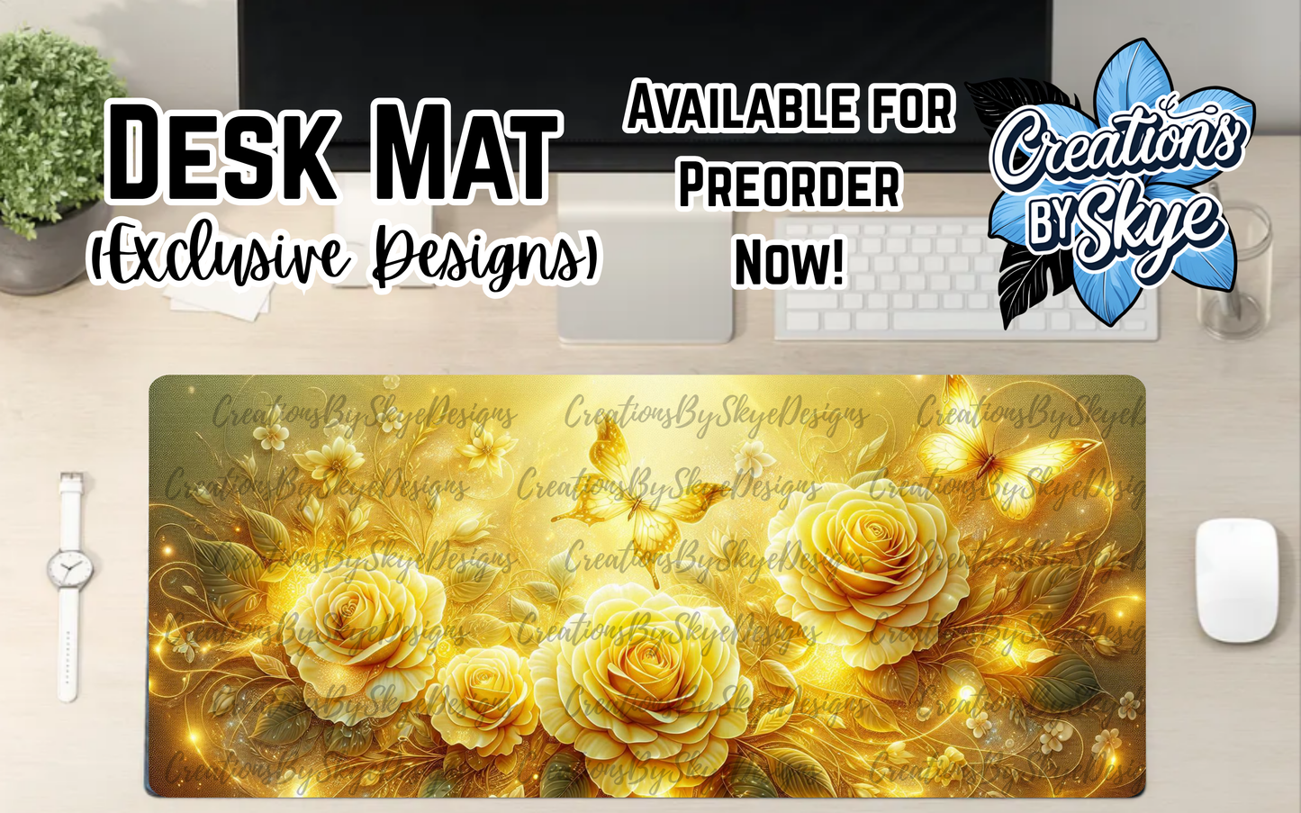 Yellow Floral Desk Mat 90cmx40cm