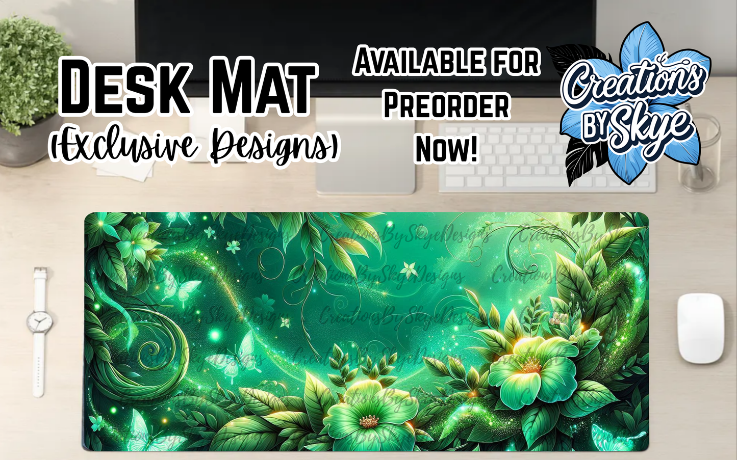Green Floral Desk Mat 90cmx40cm