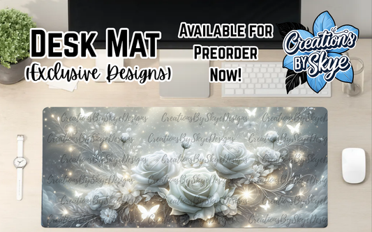 White Floral Desk Mat 90cmx40cm