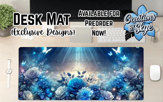 Ocean Blue Floral Desk Mat 90cmx40cmc