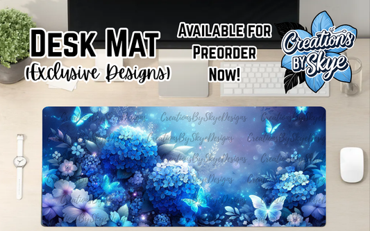 Ocean Blue Floral Desk Mat 90cmx40cm