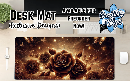 Chocolate Brown Floral Desk Mat 90cmx40cm