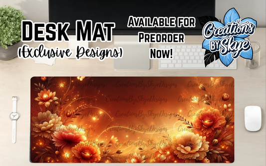 Orange Floral Desk Mat 90cmx40cm